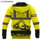 Personalized excavator operator hoodie featuring yellow construction equipment print all-over print, back view