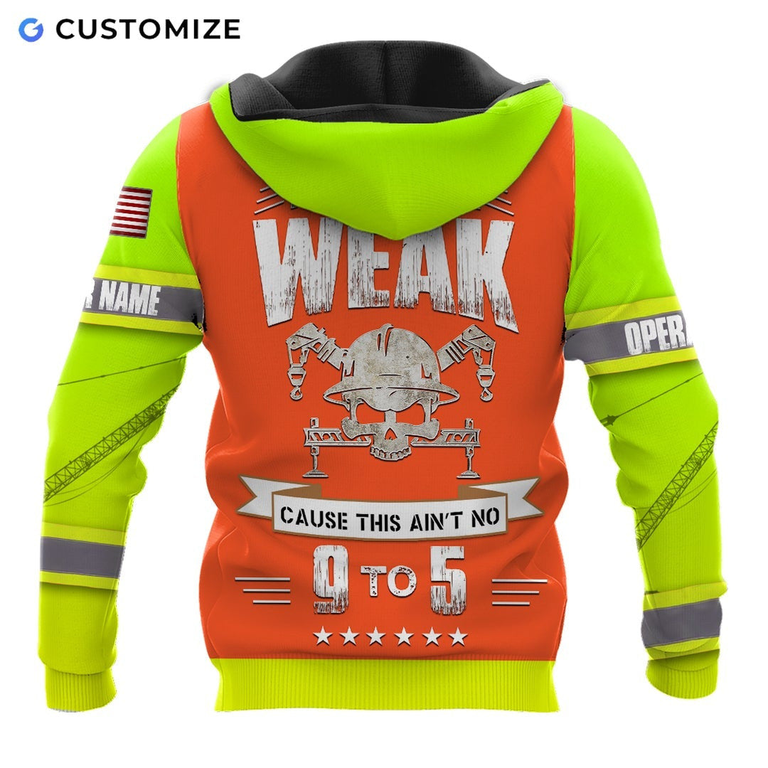 Personalized excavator operator hoodie featuring orange vest print yellow sleeves all-over print, back view