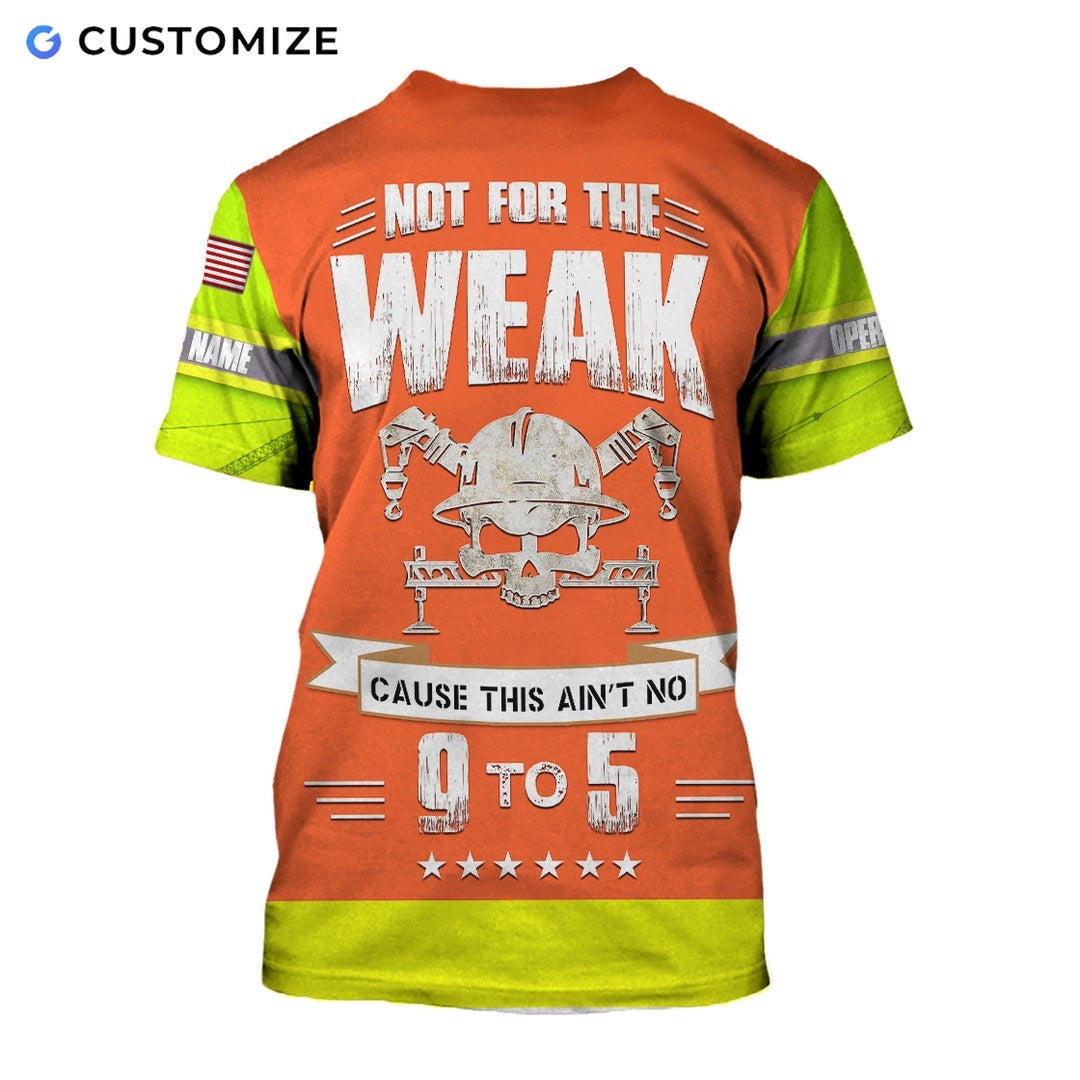 Personalized excavator operator t-shirt featuring orange vest print yellow sleeves all-over print, back view