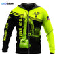 Personalized heavy equipment zip hoodie featuring neon yellow black excavator bucket all-over print, zip-front design