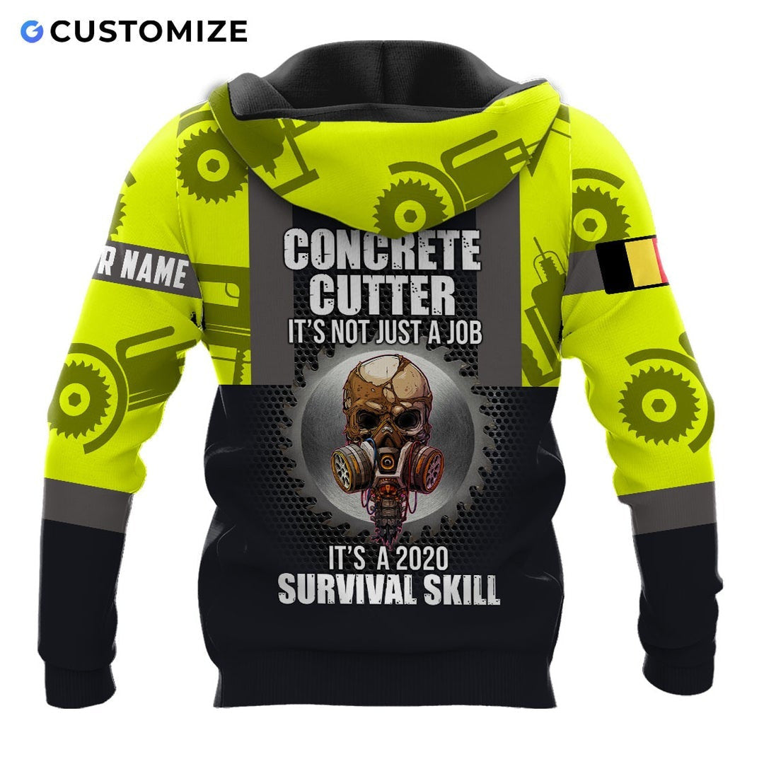 Personalized concrete cutter hoodie featuring yellow gear print heavy equipment all-over print, back view