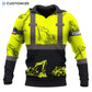 Personalized excavator operator hoodie featuring yellow black heavy equipment panels all-over print