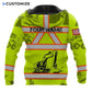 Personalized excavator operator hoodie featuring yellow excavator vest print all-over print, back view