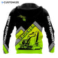 Personalized heavy equipment hoodie featuring black yellow chevron excavator all-over print, back view