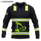 Personalized excavator operator hoodie featuring black yellow stripe excavator all-over print