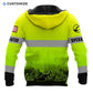 Personalized excavator operator hoodie featuring yellow grey stripe excavator fleet all-over print, back view