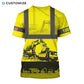 Personalized excavator operator t-shirt featuring yellow construction equipment print all-over print, back view
