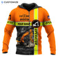 Personalized excavator operator zip hoodie featuring orange excavator operator quote all-over print, zip-front design