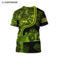 Personalized wheel loader operator t-shirt featuring green camo wheel loader all-over print, back view