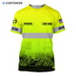 Personalized excavator operator t-shirt featuring yellow grey stripe excavator fleet all-over print, short-sleeve design