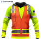 Personalized excavator operator hoodie featuring orange vest print yellow sleeves all-over print