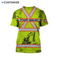Personalized excavator operator t-shirt featuring yellow excavator vest print all-over print, back view