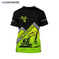 Personalized heavy equipment t-shirt featuring black yellow chevron excavator all-over print, back view