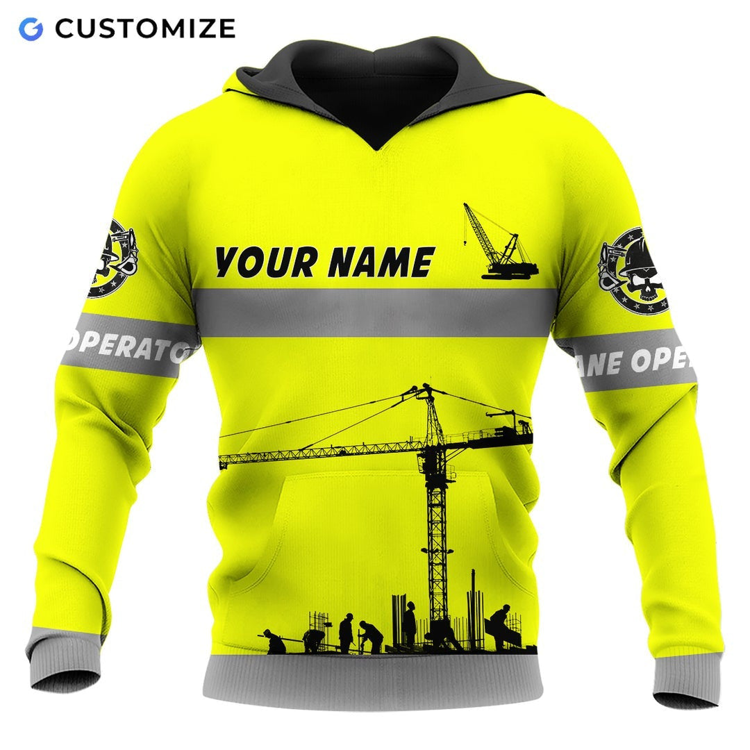 Personalized crane operator hoodie featuring yellow crane print all-over print