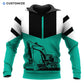 Personalized excavator operator hoodie featuring teal black excavator all-over print