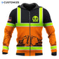 Personalized excavator operator zip hoodie featuring black orange excavator stripe print all-over print, zip-front design