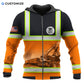 Personalized excavator operator zip hoodie featuring black orange excavator work scene all-over print, zip-front design