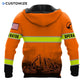 Personalized excavator operator hoodie featuring orange stripe print excavator fleet all-over print, back view