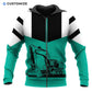 Personalized excavator operator zip hoodie featuring teal black excavator all-over print, zip-front design
