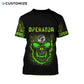 Personalized excavator operator t-shirt featuring green skull print all-over print, back view