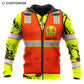 Personalized excavator operator zip hoodie featuring orange vest print excavator sleeves all-over print, zip-front design