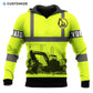Personalized excavator operator hoodie featuring yellow grey stripe excavator silhouette all-over print