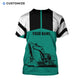 Personalized excavator operator t-shirt featuring teal black excavator all-over print, back view