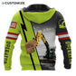 Personalized excavator operator hoodie featuring excavator photo and name stripe all-over print, back view