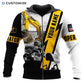 Personalized excavator operator zip hoodie featuring white black yellow excavator panel all-over print, zip-front design