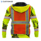 Personalized excavator operator hoodie featuring orange vest print excavator sleeves all-over print, back view