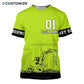 Personalized excavator operator t-shirt featuring yellow number 01 excavator all-over print, short-sleeve design