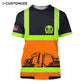 Personalized excavator operator t-shirt featuring black orange excavator stripe print all-over print, short-sleeve design