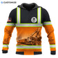Personalized excavator operator hoodie featuring black orange excavator work scene all-over print