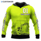 Personalized excavator operator hoodie featuring yellow number 01 excavator all-over print