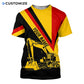 Personalized excavator operator t-shirt featuring yellow red black excavator all-over print, short-sleeve design