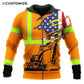 Personalized excavator operator zip hoodie featuring orange american flag excavator all-over print, zip-front design