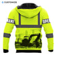 Personalized excavator operator hoodie featuring yellow grey stripe excavator silhouette all-over print, back view