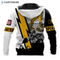 Personalized excavator operator hoodie featuring white black yellow excavator panel all-over print, back view