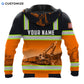Personalized excavator operator hoodie featuring black orange excavator work scene all-over print, back view