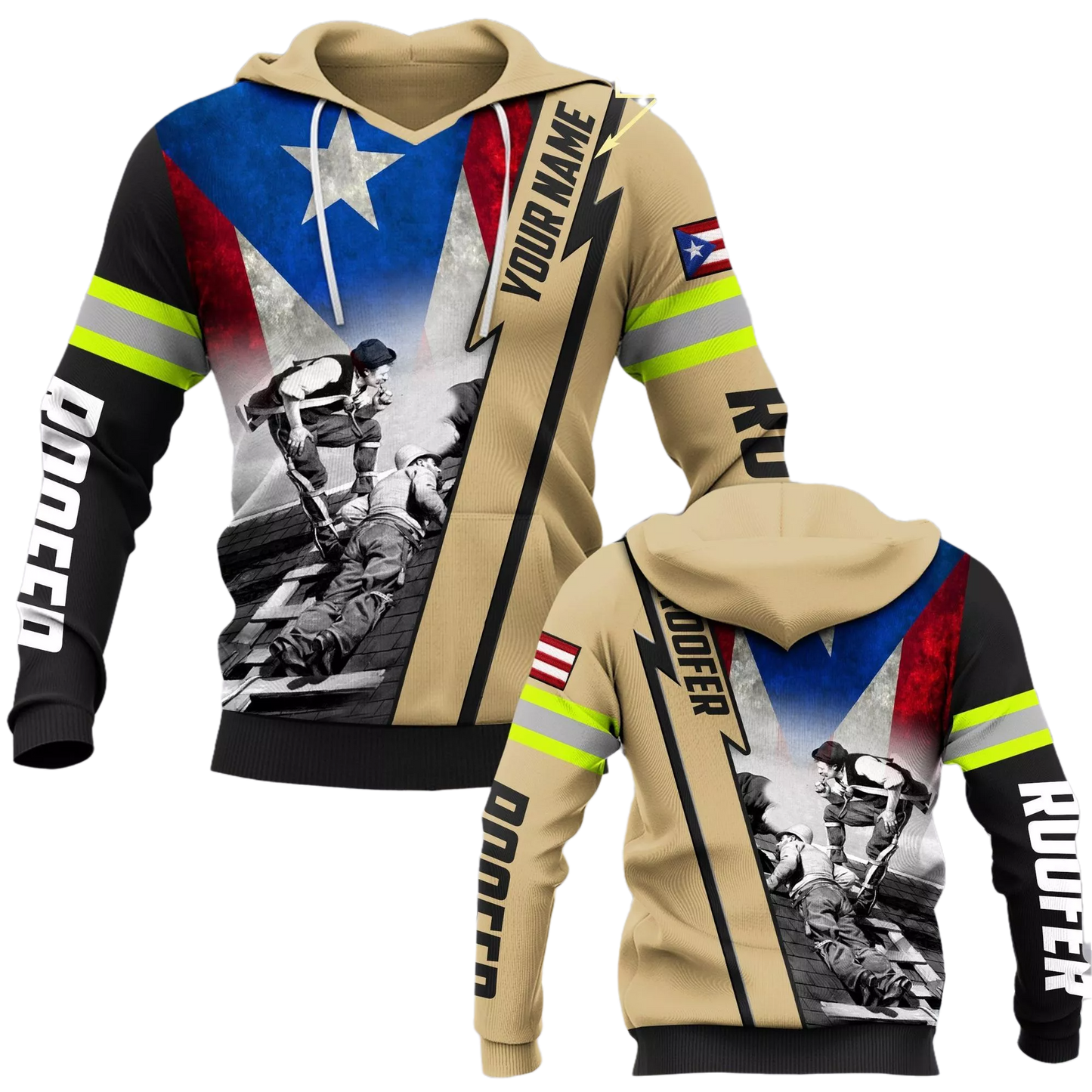 Roofer hoodie featuring texas flag roofer illustration all-over print