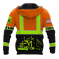 Personalized trucker hoodie featuring orange black stripe semi truck all-over print, back view