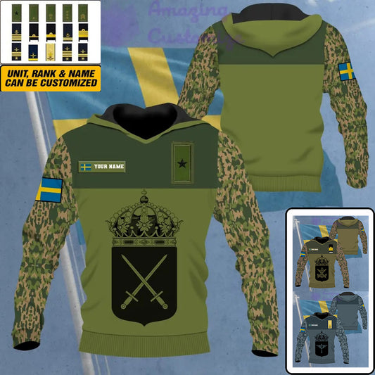 Personalized Sweden Soldier/ Veteran Camo With Name And Rank Hoodie - 0906230001