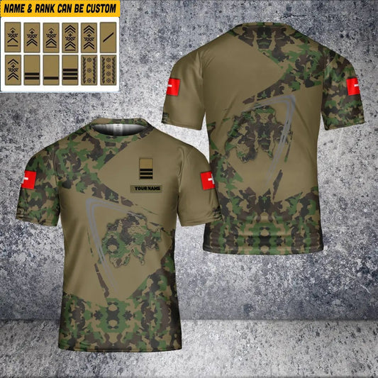 T-shirt personnalisé avec camouflage soldat suisse/vétéran avec nom et grade imprimé en 3D - 2801240002