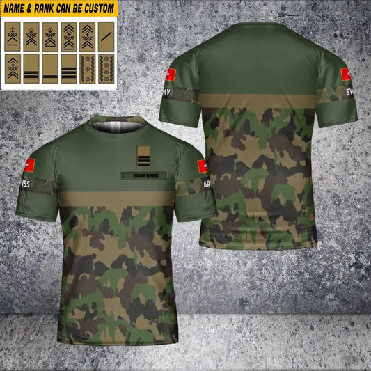 Personalized Swiss Solider/ Veteran Camo With Name And Rank T-Shirt 3D Printed - 17064864