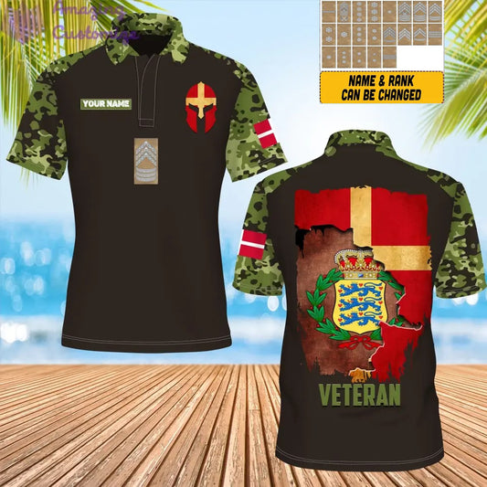 Personalized Denmark Soldier/ Veteran Camo With Name And Rank POLO 3D Printed- 1306230001
