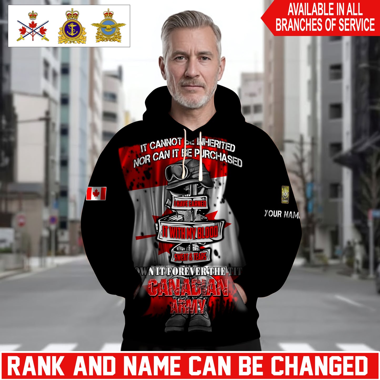 Personalized Canada Soldier/Veteran Camo with Name and Rank Hoodie Sweater All Over Printed - 1761955206