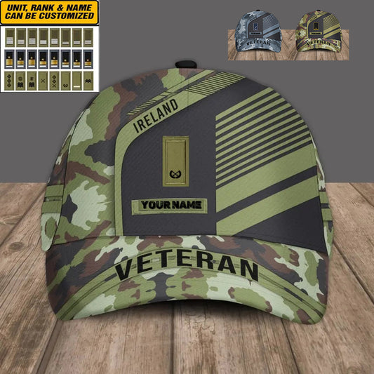 Personalized Rank And Name Ireland Soldier/Veterans Camo Baseball Cap - 2002240001