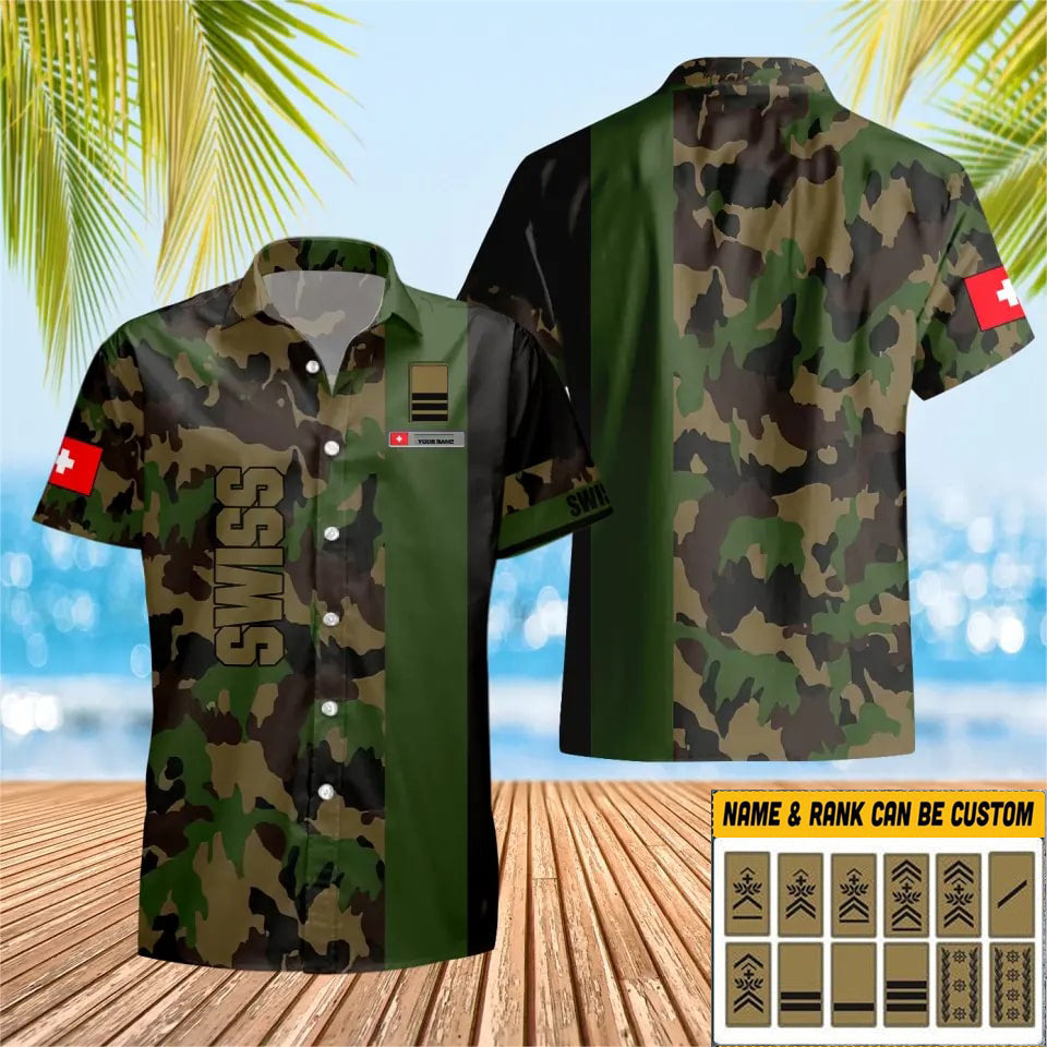 Personalized Swiss Solider/ Veteran Camo With Name And Rank Hawaii Shirt 3D Printed - 1680566404