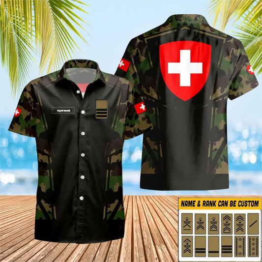 Personalized Swiss Solider/ Veteran Camo With Name And Rank Hawaii Shirt 3D Printed - 1403230001