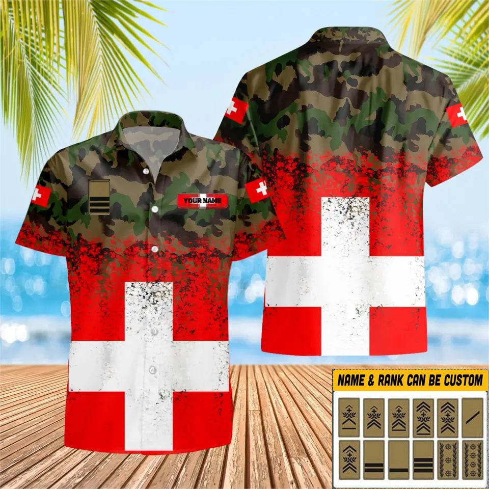 Personalized Swiss Solider/ Veteran Camo With Name And Rank Hawaii Shirt 3D Printed - 16798752